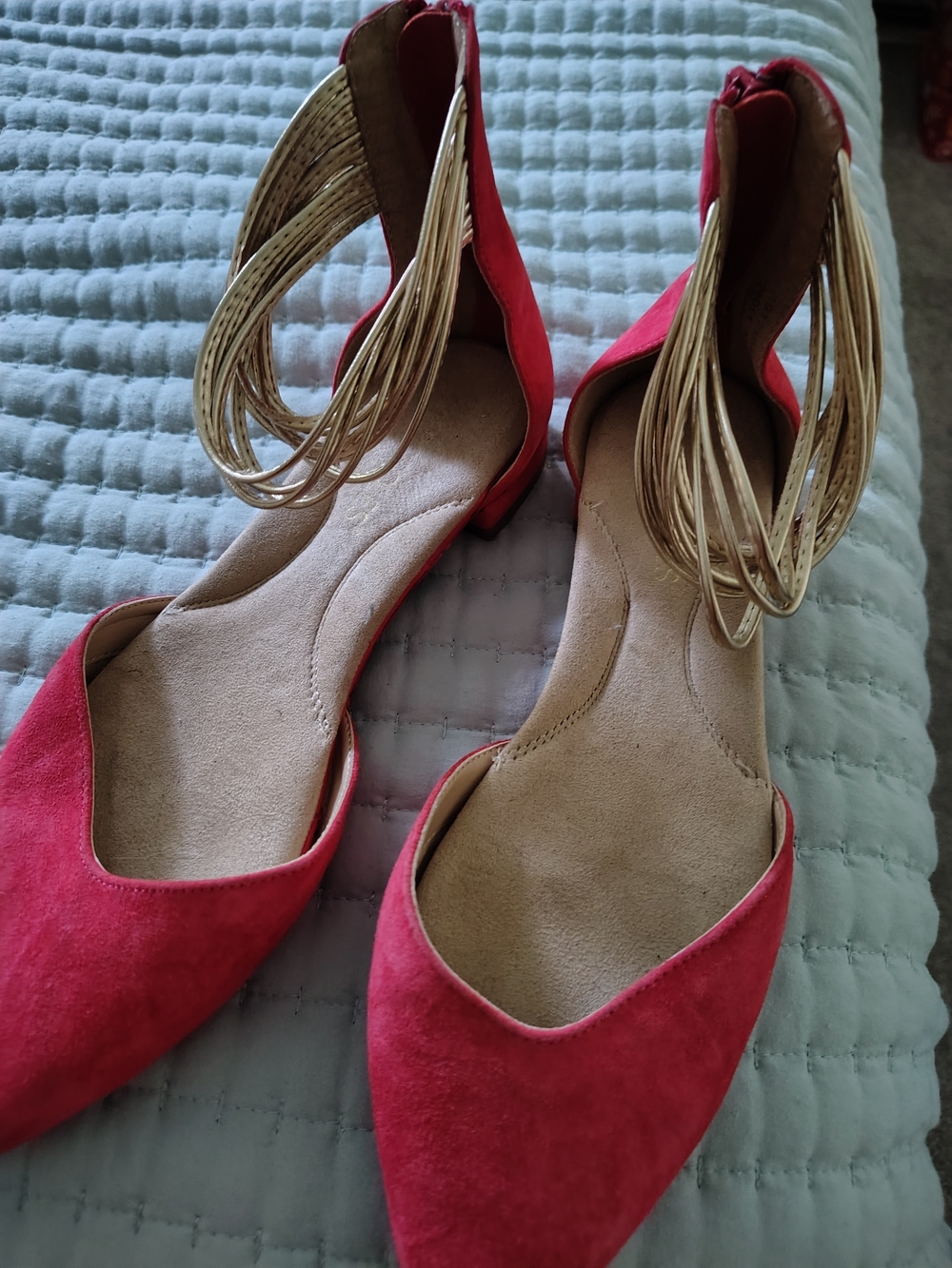 AEROSOLES Red Pointed-Toe Flats with Gold Wrap Accent